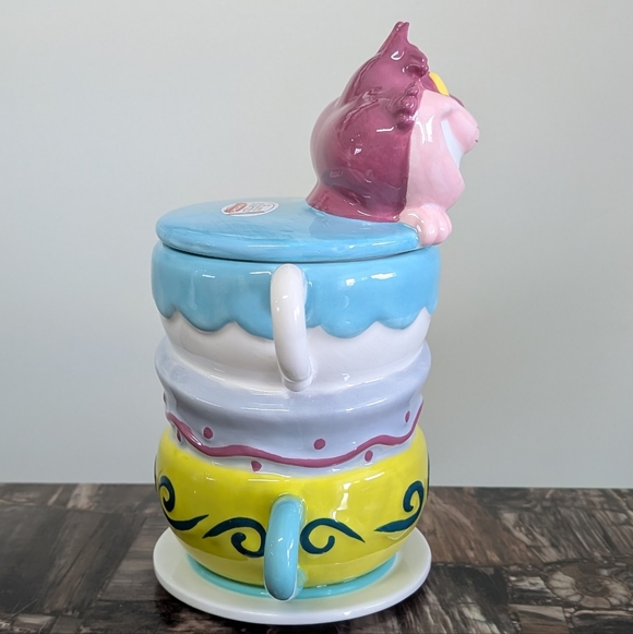 Disney Alice In Wonderland Cheshire Cat Stacked Teacups Canister Cookie Jar 🫙 - Picture 3 of 8